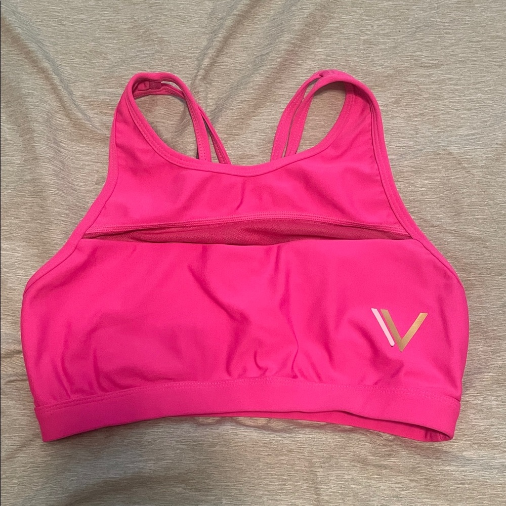 Vull High Neck Pink Sports Bra with Mesh Detail